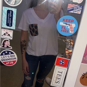SHEIN white t with cheeta print pocket